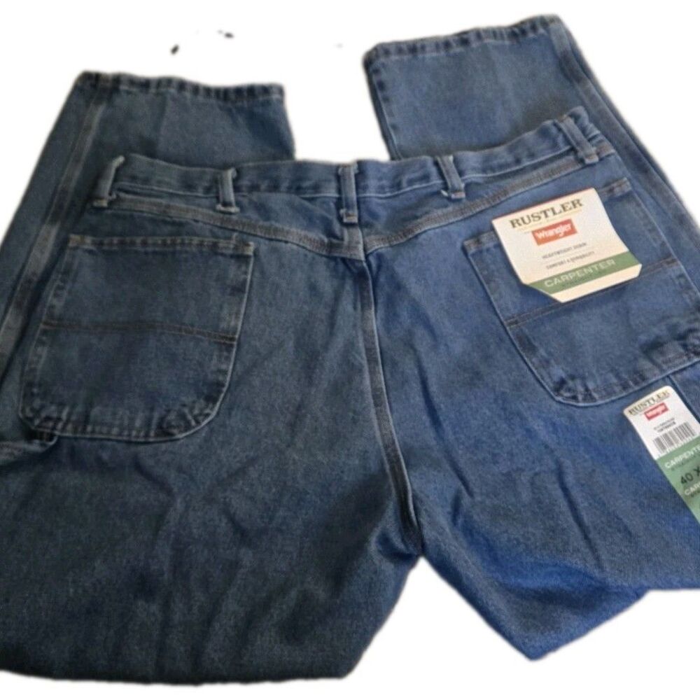 Wrangler Rustler Carpenter Jeans Mens 33 x 30 Straight Leg Stone Blue Denim